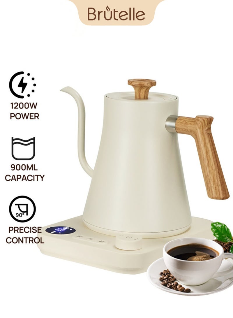 بريتيل غلاية قهوة برقبة إوزة V60 سعة 900 مل – غلاية كهربائية مع خاصية الحفاظ على الحرارة 24 ساعة – ستانلس ستيل 304 – قدرة 1200 واط – للمنزل والمكتب – لون بيج - Image 1